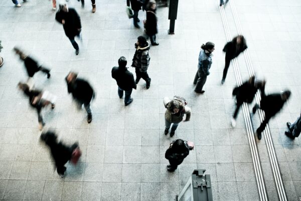 People walking on a busy street