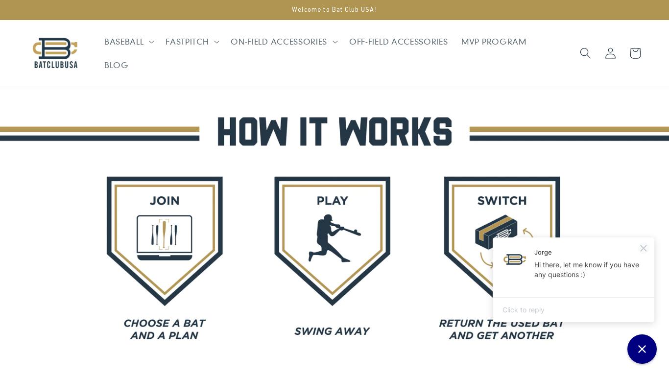 Bat Club USA offers a variety of payment methods, including American Express, Apple Pay, Diners Club, Discover, Google Pay, Mastercard, Shop Pay, and Visa. Customers can purchase baseball and fastpitch bats and gloves, with the option to pay annually or monthly and switch their bat as often as they'd like. The website also features featured products, including baseball bats, fastpitch bats, baseball gloves, and fastpitch gloves.