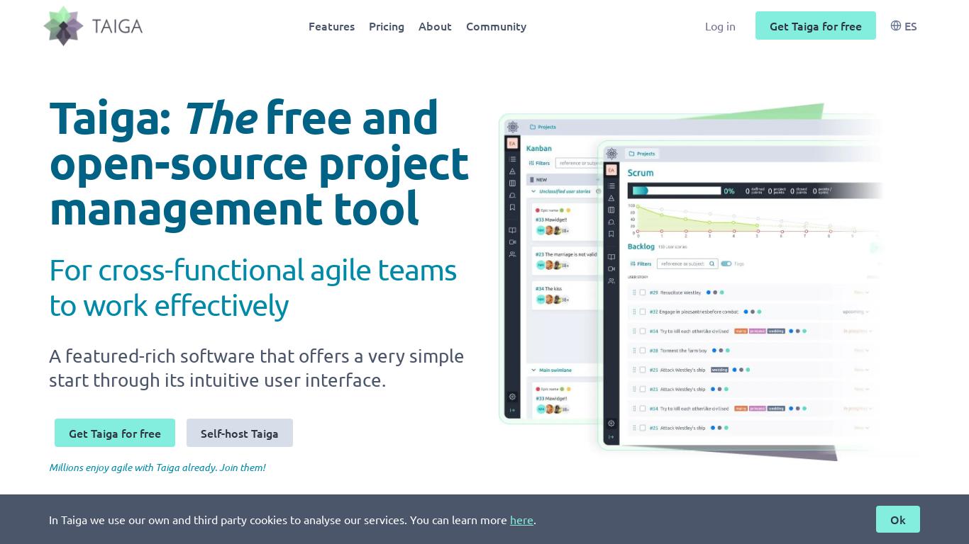Taiga is an easy and intuitive yet powerful project management tool for multi-functional agile teams