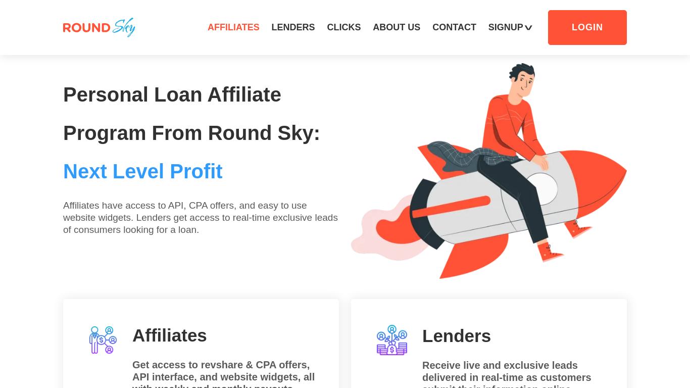 Becoming a loan affiliate allows you to refer consumers to lenders. By joining Round Sky, you can earn commission by promoting loan forms on your website. There is no limit to your earnings, and you can participate in other affiliate programs. Payments are made monthly or weekly, and can be received through ACH, PayPal, check, or wire transfer. Track your campaign's success through a real-time reporting platform.