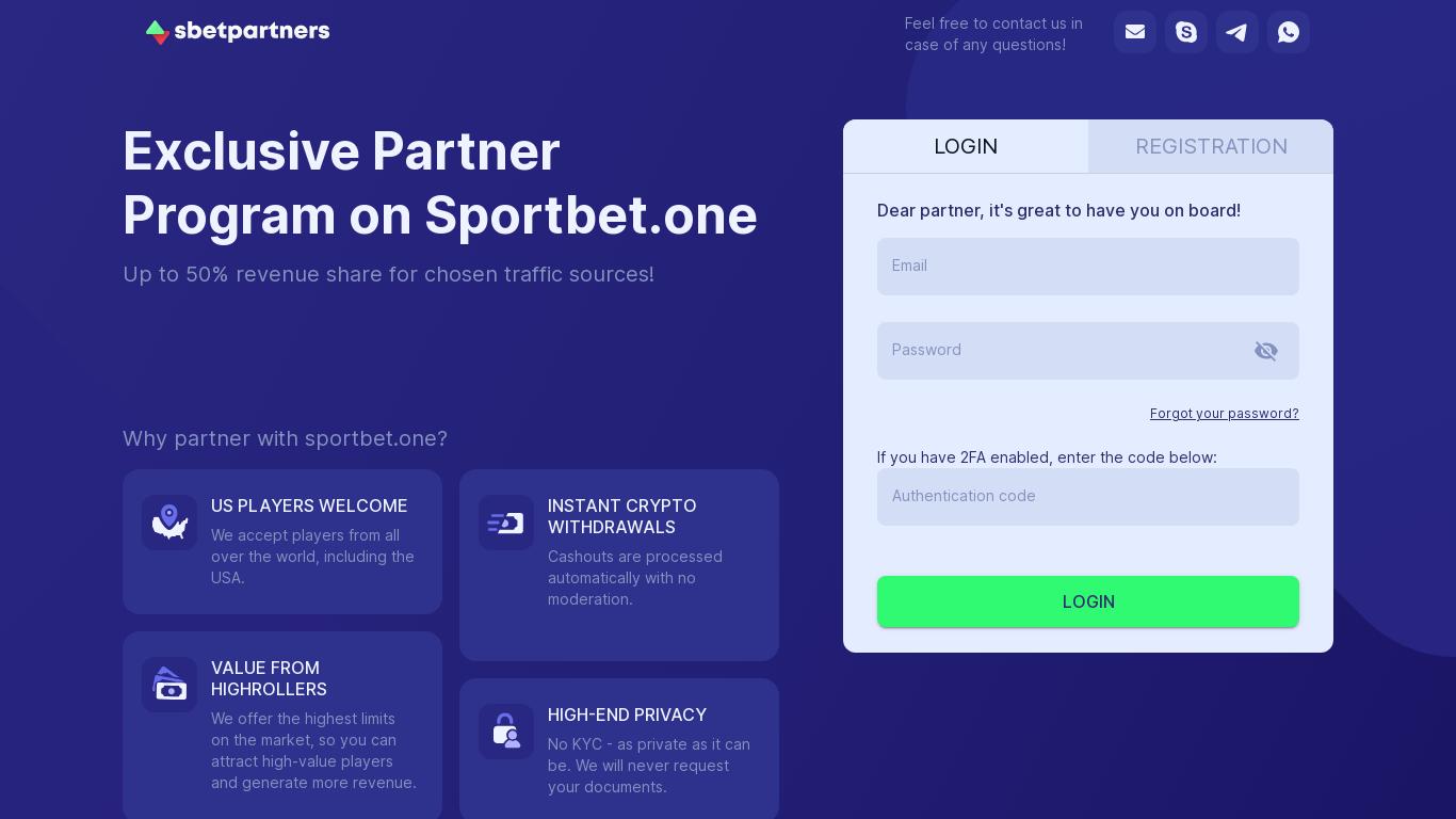 SBETPARTNERS is an affiliate program for Sportbet.one, which allows people to earn money by sending new players who bet on sports, eSports, and casino. The program offers commission payments in cryptocurrency and provides full visibility of the account. Affiliates can track their websites, and the platform offers personalized account management. The reporting system updates every hour, and the affiliate commission is paid monthly. Negative commission balances carry over to the following month, and the honesty and accuracy of calculations are transparent.