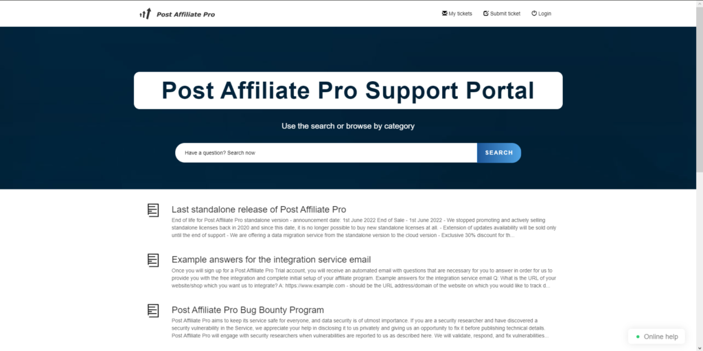 Post Affiliate Pro Support portal