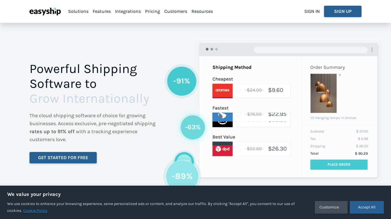 Leading shipping software for eCommerce merchants with low shipping rates, a network of 250+ couriers, powerful automation, and seamless integration.