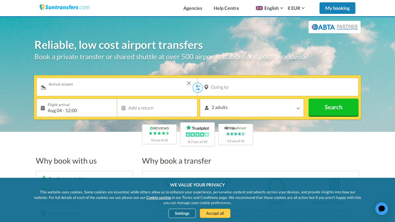 Suntransfers.com offers low cost airport transfers around the world, from airport to hotel. Book now for our reliable, private, cheap, trusted, tracked, taxi, minibus or coach service.