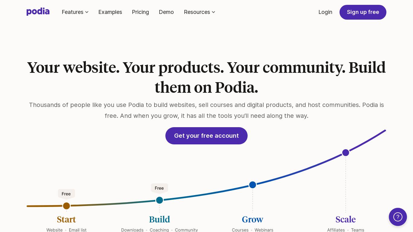 Get a free website, manage your email marketing, host a community for free, or sell courses and digital products. Podia is an all-in-one platform that lets you start and grow a business.